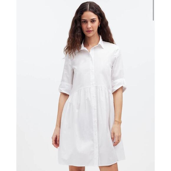 NWT Madewell Button-Front Mini Shirtdress in Poplin White Size Medium - Picture 1 of 8
